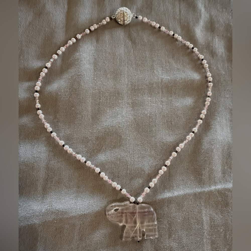 Elegant Pink Beaded Elephant Necklace